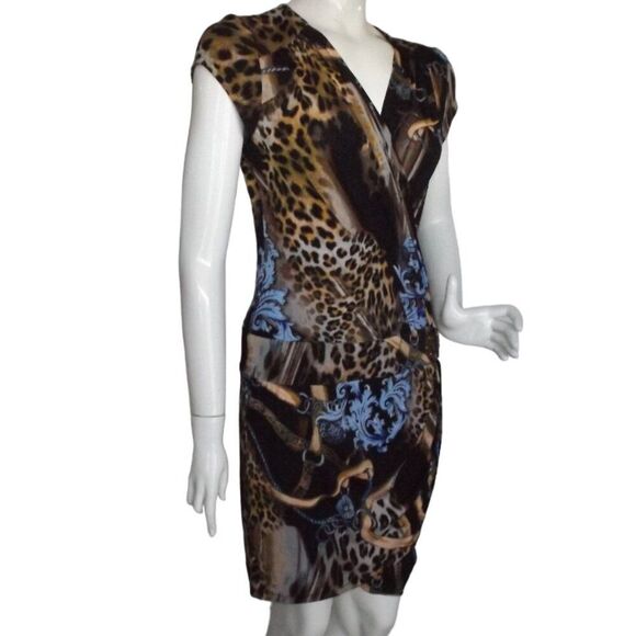 new CACHE Dress, M, Faux Wrap, Cap Sleeve, Leopard/Baroque/Lux print, Pullover - Picture 3 of 15